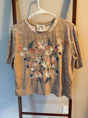 Velvet Floral Embroidered Tee